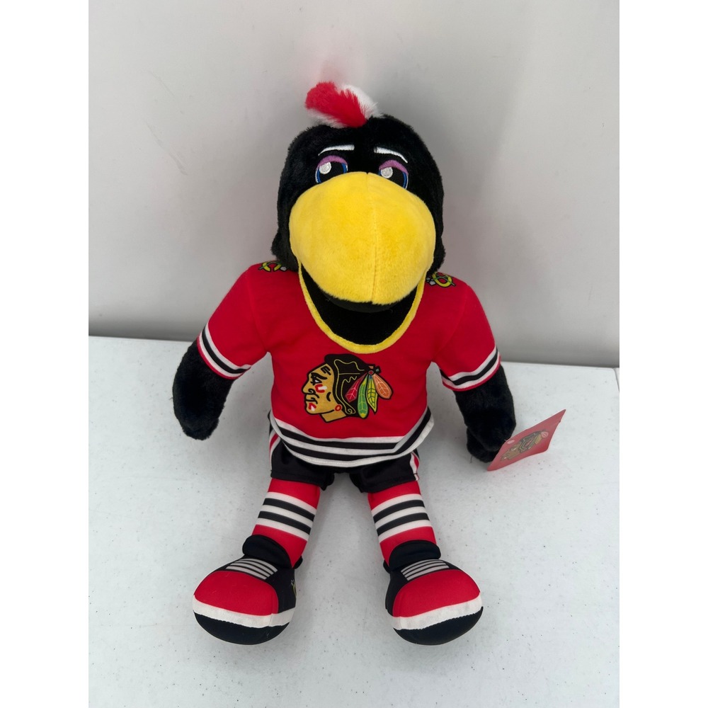 NHL Chicago Blackhawks Tommy Hawk 15" Stuffed Mascot Plush Red Jersey NWT